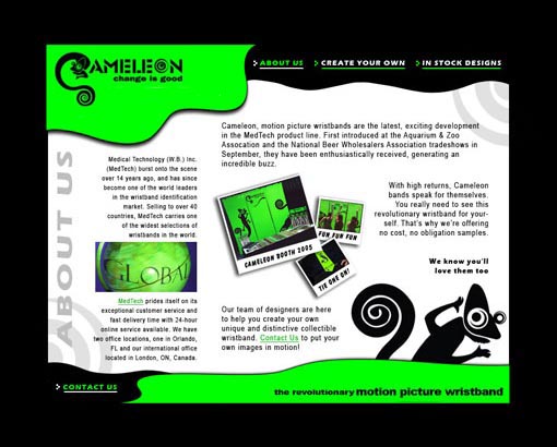 Website design for Cameleon animated wristbands