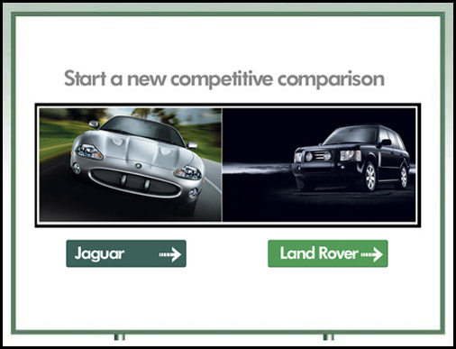 Homepage design for Jaguar comparison kiosk
